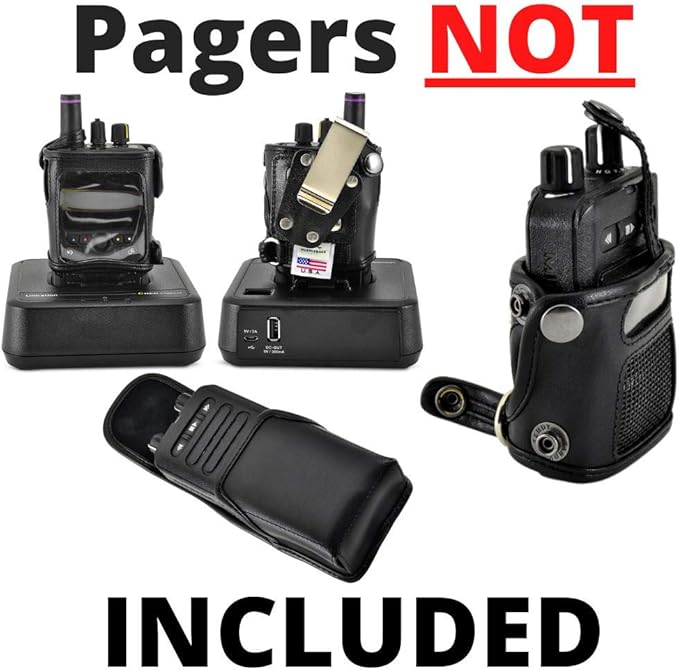 Unication G1 Voice Pager Carry Case and Holster, Black Leather Pouch with Heavy Duty Rotating Belt Clip, (Black Leather Pouch/Metal Belt Clip)