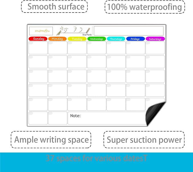 Magnetic Dry Erase Calendar for Refrigerator,Fridge Calendar Magnet Combo - Ideal for Dry Erase, Magnetic Calendar, and Home Decor, White