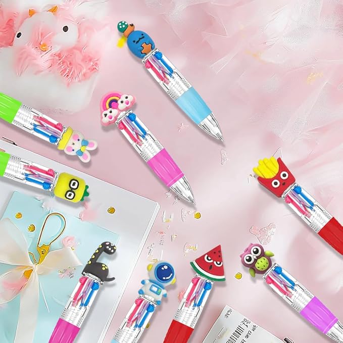 24Pcs Fun Pens Multicolor Pen in One, 4-in-1 Cute Pens Bulk Kawaii Pen Mini Ballpoint Pen for School, Office,Classroom, Teacher