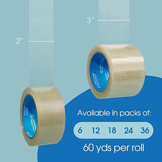 Spartan Industrial - 3" X 60 yd Clear Packing Tape Rolls - 24 of Wide Heavy Duty Tape for Packing, Moving, Shipping, and More - 2.7 Mil
