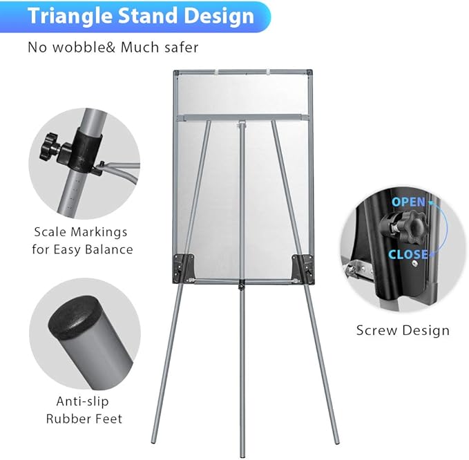 Easel Whiteboard - Magnetic Portable Dry Erase 36 x 24 Tripod Height Adjustable, 3' x 2' Flipchart Easel Stand White Board for Office (36x24 Gray)