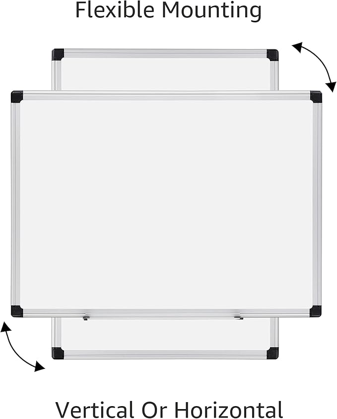Amazon Basics Magnetic Dry Erase Whiteboard, 24"W x 18"H, Aluminium Frame, Silver/White