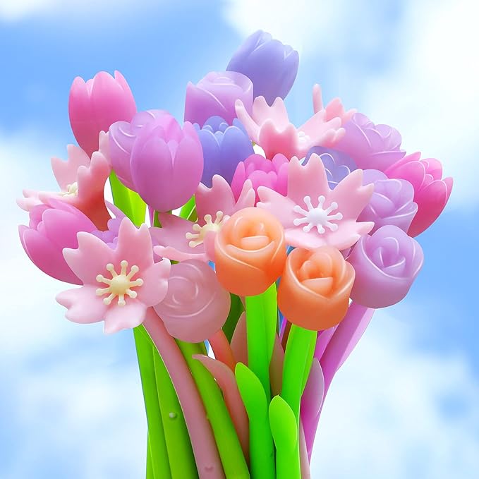 18 Pieces Color Changing Flower Pens Colorful Gel Ink Ballpoint Rose Pens for School Home Office Presents