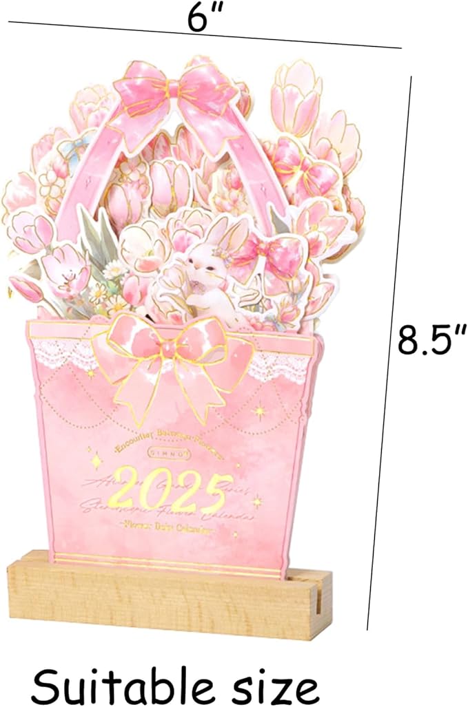 2025 Creative Desk Calendar Unique Flower Basket Shape Office Home Decor Calendar 8.5" x 6" - Tulip