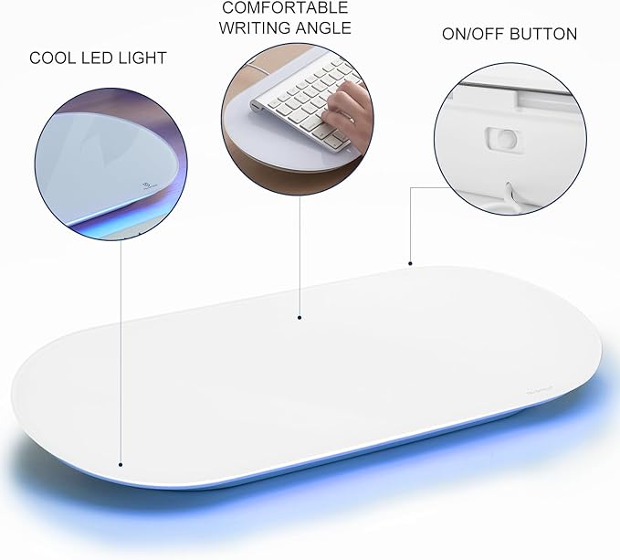 TSJ OFFICE Glass Desktop Whiteboard - 17 X 7 Inches Small Dry Erase Board with Blue Light, Glass White Board Surface Notepad with 1 Drawer, Desk Organizers for Office, Home, School Supplies