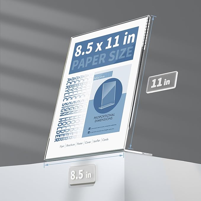 NIUBEE 6Pack 8.5x11 Acrylic Sign Holder with Vertical Slanted Back, Clear Plastic Sign Stand Frames, Flyer Document Paper Display Stand for Office Desktop