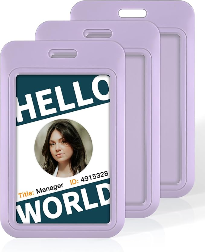 Uniclife 3 Pack Sliding ID Badge Holder Vertical Hard Plastic Case with Clear Window Light-Purple Card Protector for Office School ID Credit Cards Proximity Key Cards Driver’s Licenses and Passes