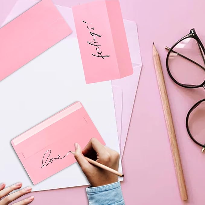 50 Packs 5x7 Envelopes,Pink A7 Envelopes,5x7 Envelopes for Invitations,Envelopes Self Seal for Weddings,Greeting Cards, Mailing, Invitations, Photos, Postcards,Printable Invitation Envelopes