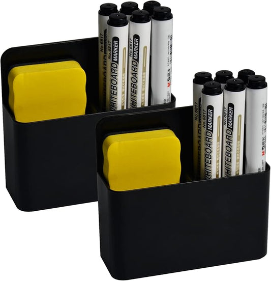 Magnetic Dry Erase Marker Holder, 2 Pack Magnetic Pen Holder for Fridge, Magnetic Marker Holder, Whiteboard Marker Holder for Locker Accessories, School, Office, Home, Magnetic Cup, Black