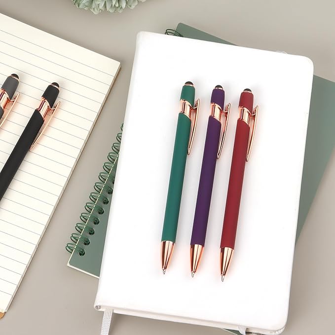 6 Pack Ballpoint Pen 2-in-1 Stylus Retractable Ballpoint Pen with Stylus tip, Metal Stylus Pen for Touch Screens, 1.0 mm Black Ink, 6 Different Color