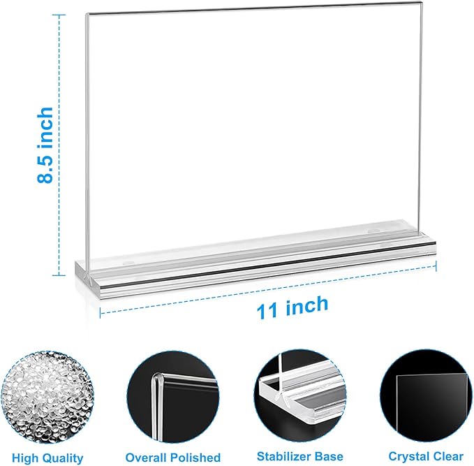 EHWINE 3 Pack Acrylic Sign Holder 8.5 x 11 Horizontal, Double-Sided Stand up Table Top Sign Holders, Clear Acrylic Picture Frame Menu Flyer Paper Holder Display Stand for Office Business Store Wedding Party