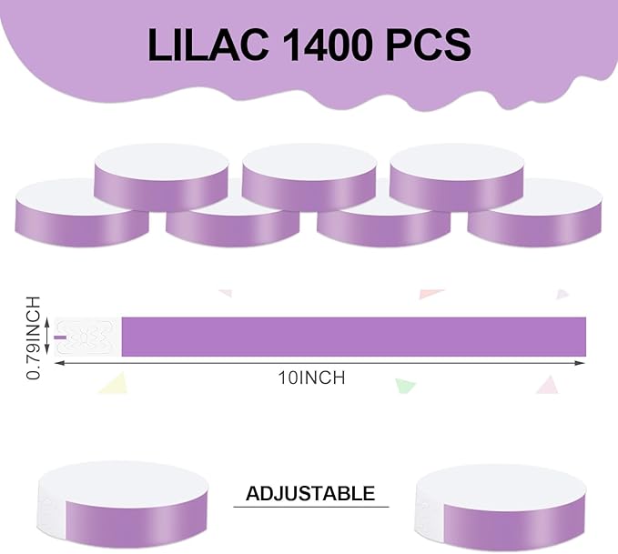 1400 Pcs Wristbands for Events Paper Wristbands Waterproof Paper Bracelets Neon Wrist Bands Colored Wristbands Adhesive Hand Bands Armbands for Concerts(Light Purple)