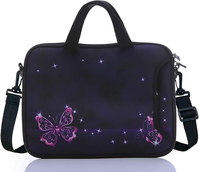 14 Inch Neoprene Laptop Sleeve Case Bag with shoulder strap For 14" Notebook/MacBook/Ultrabook/Chromebook (Red butterfly)
