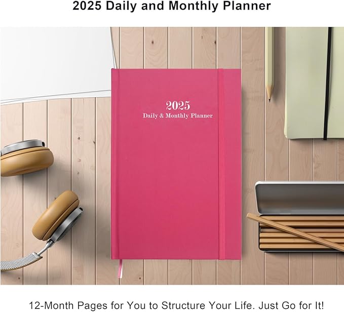 2025 Daily & Monthly Planner - 2025 Daily Planner One Page Per Day from January 2025 to December 2025, Hourly Appointment Book Perfect Organizer Daily Life, Fabric Cover, 5.8'' x 8.3'', Pink