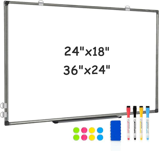 Double Sided Magnetic White Board,36"x24" Dry Erase Whiteboard for Wall with Black Aluminum Frame Presentation Board for School, Office and Home