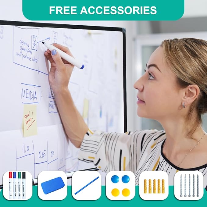 XIWODE Large Magnetic Dry Erase Board,Whiteboard for Wall, 36 x 60 inches, Whiteboard Marker Board Writing Board,Black Aluminum Frame, Durable, for Home School & Office