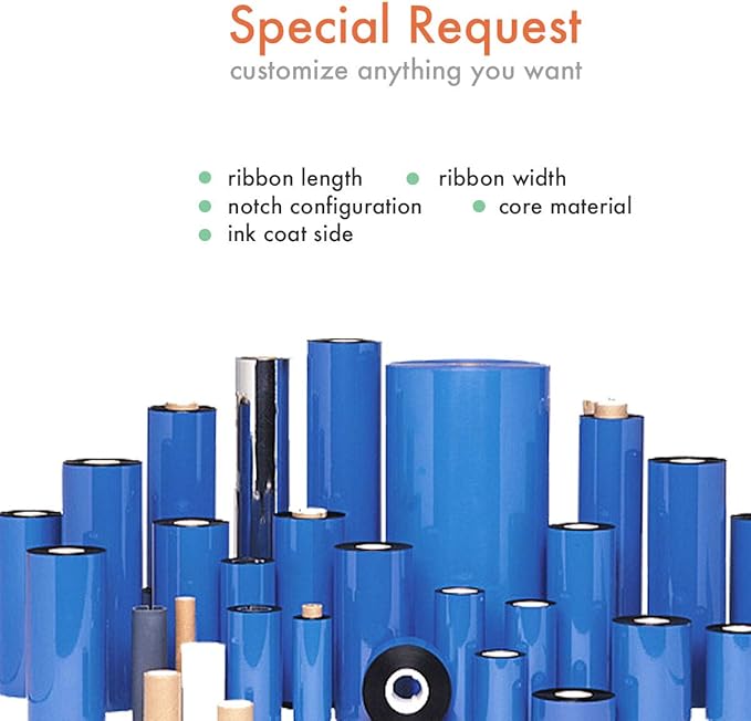 12 Rolls Wolfbarco 2.24" x 243' (57mm x 74m) Black Premium Resin-Enhanced Wax Thermal Transfer Ribbon Compatible with Zebra Printers