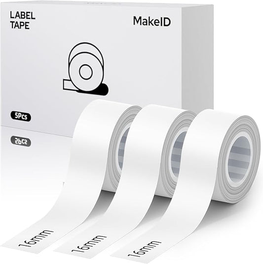 MakeID L1 E1 Q1 Label Maker Tape Refills, 3-Roll 16mm x 4m (0.63" x 13') Continuous Consumables Thermal Laminated Office Labeling Tape Replacement