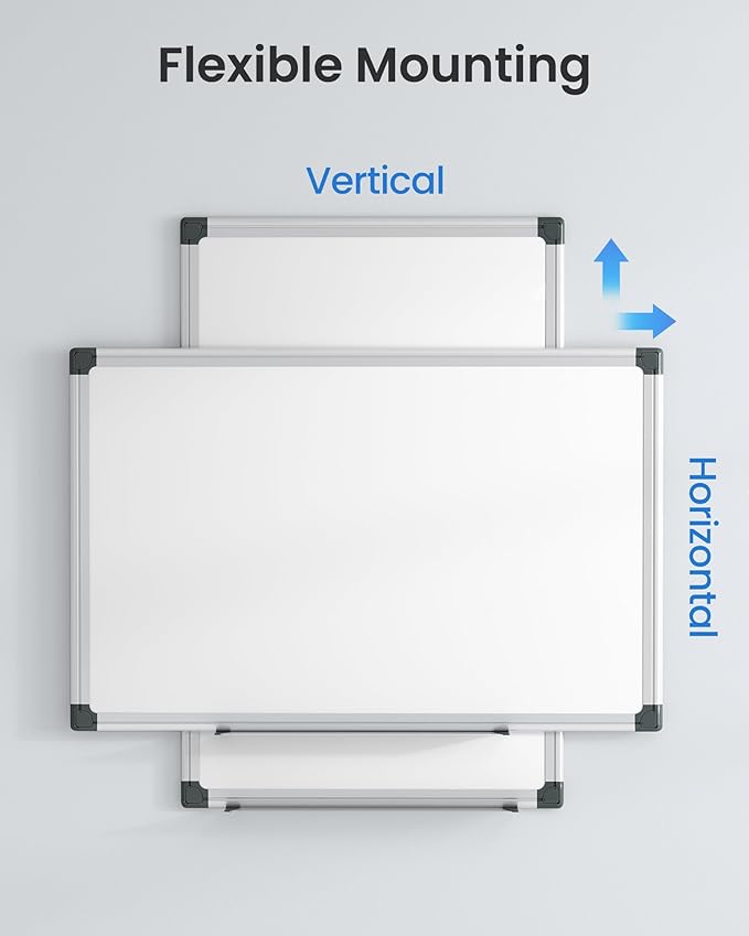 VUSIGN 2PCS Magnetic White Board Kit for Wall 18" x 12", 2 Dry Eraser & 4 Multicolor Markers & 8 Magnetic Pins, Sliver Reinforced Aluminum Frame for Home, School, Office
