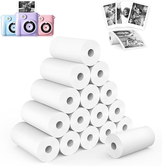 16 Rolls Kids Camera Instant Print Refill Paper Set, Phetium HD Printing Thermal Paper for Most Kids Instant Camera Photo Print (White-16 Rolls)