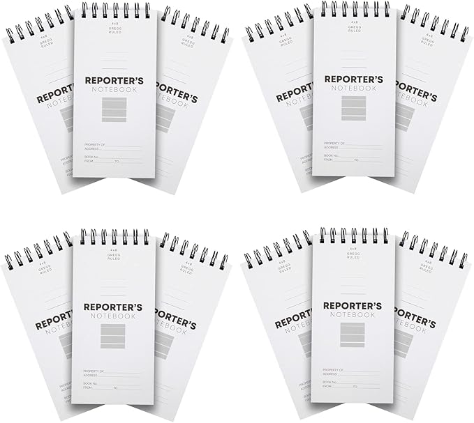 12 Pack Reporters Notebook, Spiral Note Pad for Journalist, Detective (70 Sheets/140 Pages Per Book, 4x8 In)