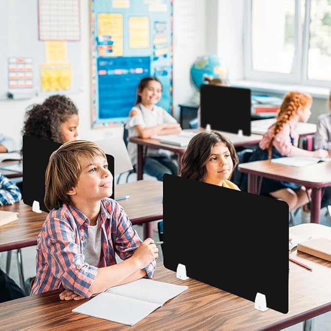 4PCS Desk Dividers Office Partitions, Privacy Desk Panel Protective Sneeze Guard, Acrylic Plexiglass Shield with Clamps for Offices Schools Call Centers - 23.6”L X15.8”W(Black)