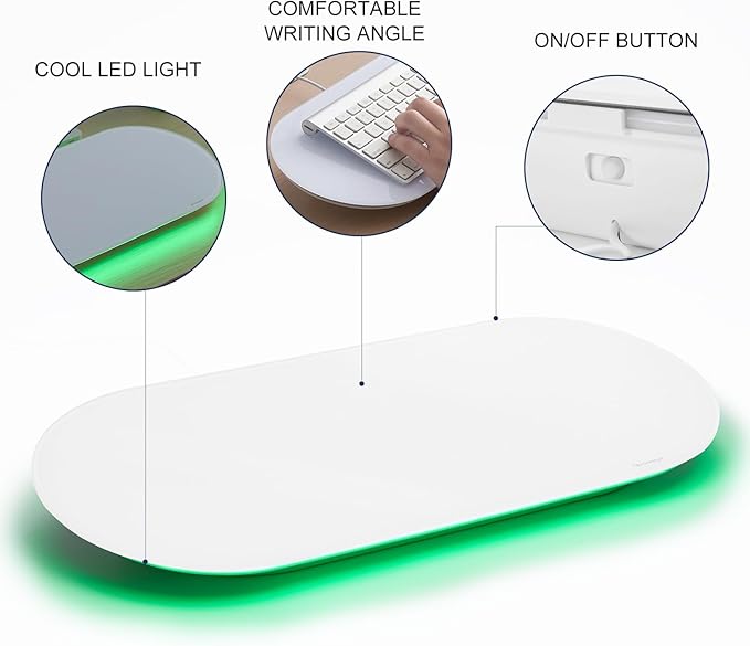 TSJ OFFICE Glass Desktop Whiteboard - 17 X 7 Inches Small Dry Erase Board with Green Light, Glass White Board Surface Notepad with 1 Drawer, Desk Organizers for Office, Home, School Supplies