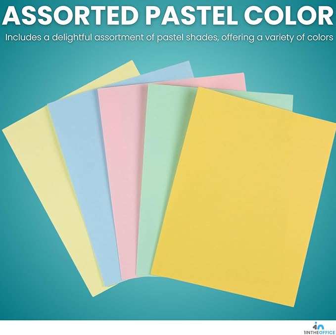 1InTheOffice Pastels Colored Copy Paper, Assorted, 8.5 x 11 inch Letter Size, 20lb Density, (400 Sheets)