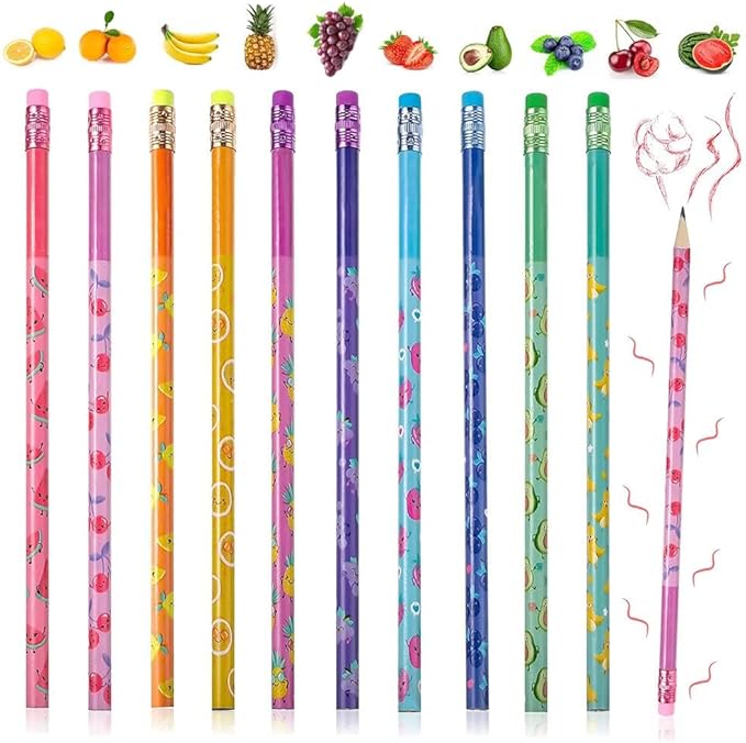 120 Pieces Scented Pencils for Kids Scented Pencils with Erasers Fruit HB Graphite Pencil for School Stationery Party Reward Supplies