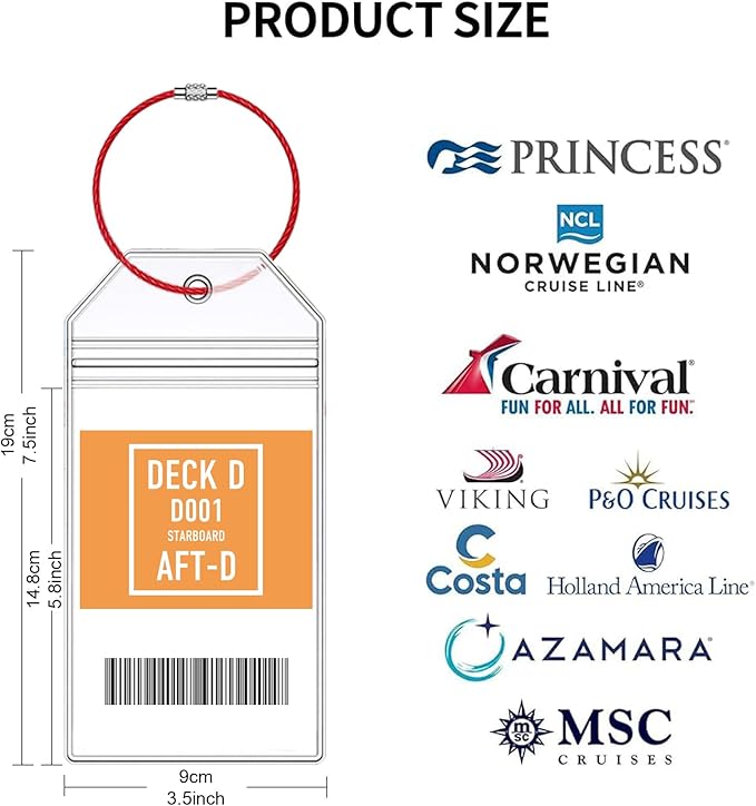4 Retractable Lanyards with 6 Luggage Tag Holders, Zip Seal Clear Luggage Tag & Lanyard with Ship Card Holder for Carnival, NCL, MSC, Princess 2025-2026, Cruise Ship Essentials