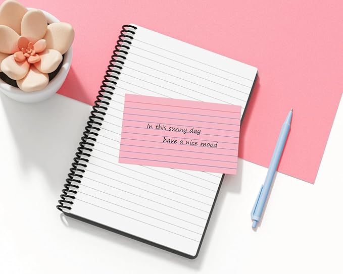 200 PCS Colored Index Cards 3x5, Ruled Index Cards, Flash Cards for Studying, Heavy Note Cards for Office, Home and School,Light Red/Green/Yellow/Beige 4 Colors, 50 PCS of Each Color