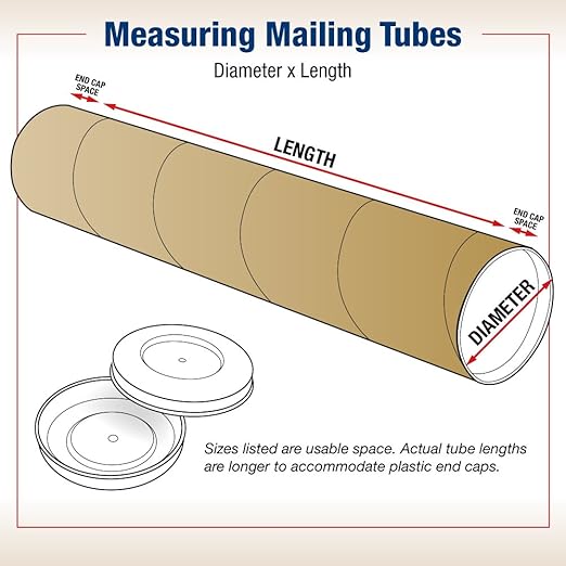 BOX USA BP1548K Mailing Tubes with Caps, 1 1/2" x 48", Kraft (Pack of 50)