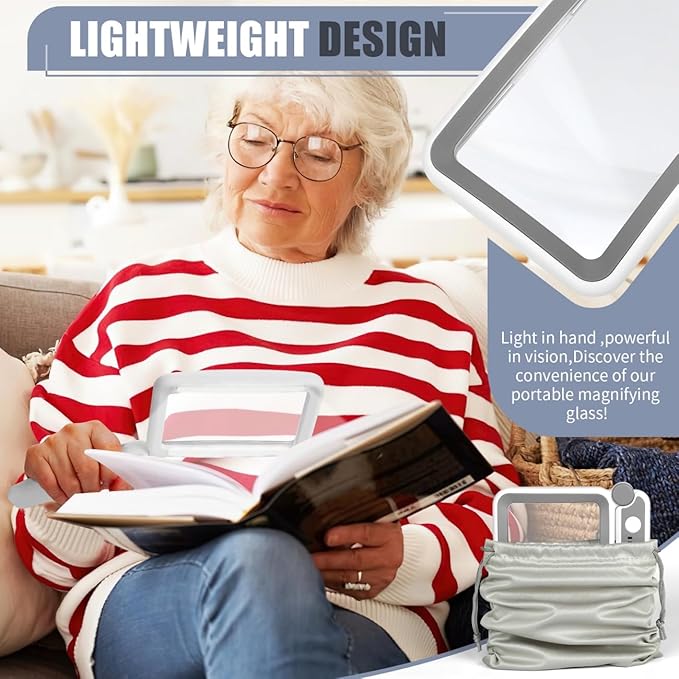 Magnifying Glass with Light, Rechargeable 5X Large Page Magnifier for Reading, Folding Handheld Dimmable, LED Lighted Rectangle Magnifier for Reading Book Small Print for Seniors Low Vision