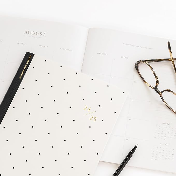 2024-2025 Sugar Paper Academic Monthly Planner, Black and Cream Swiss Dot, 12 months, August 2024 - July 2025, Month At A Glance Format
