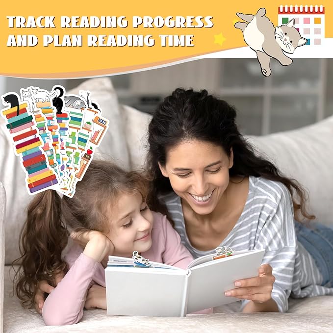 150 Pcs Book Tracker Bookmarks Bulk 6.3 x 1.97 Inch Bookshelf Design Bookmarks Paper Book Tracking Bookmark Double Sided Reading Page Markers for Book Lovers Students School (Cat)