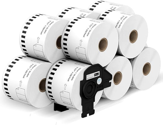 12 Rolls Continuous Paper Label Replacement for Brother DK-2205 (2.4" X 100 Ft), Compatible with Brother QL Label Printers QL800 QL1100 (100 Ft & 1 Refillable Cartridge Frame)