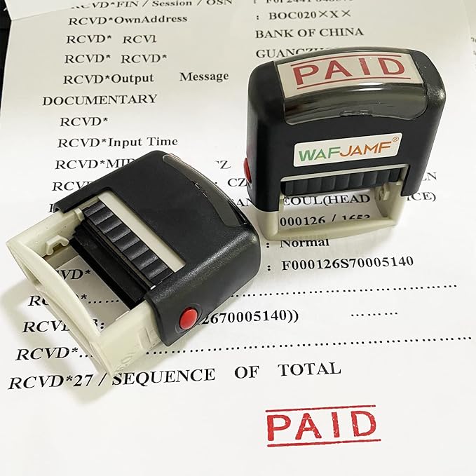 WAFJAMF Paid Message Stamp - Self-Inking Rubber Office Stamp - Red Ink-Medium