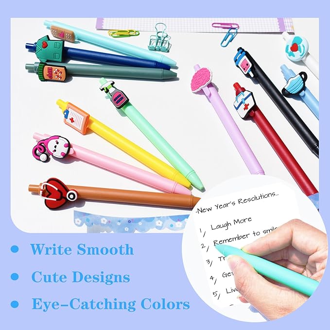 12 Pcs Nurse Pens Cute Nursing Student Essentials Pens, Include 6 replacement refills Writing Instruments for Nurses, Medical Assistants, Students, Workers Office Appreciation Gifts