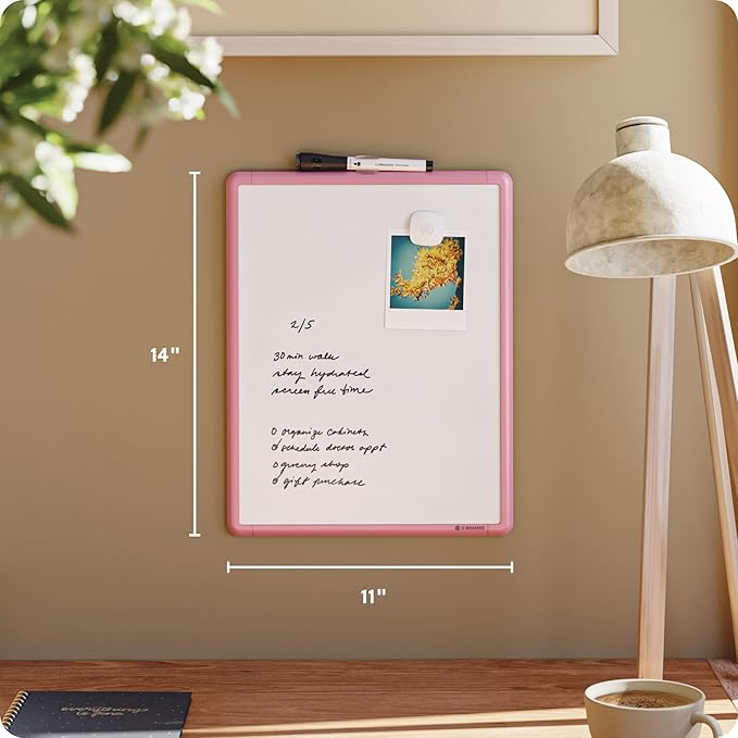 U Brands Contempo Magnetic Dry Erase Board, 11”x14”, Blush Pink Modern Frame, Includes Magnet and Marker
