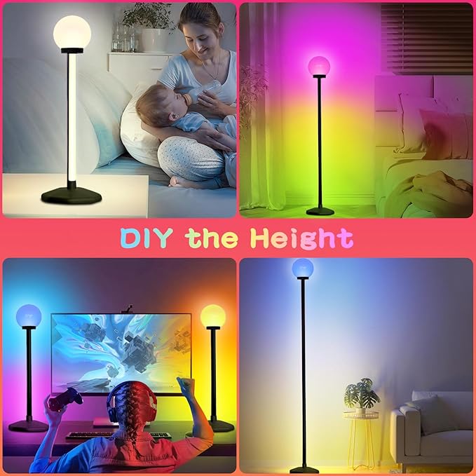 2PCS Corner Floor Lamp,70" Smart RGBW LED Corner Lamp with Glow Ball Light,16 Million Colors Changing Corner Lamp with Remote and App Control,Music Sync&Timing Smart Floor Lamp for Living Room