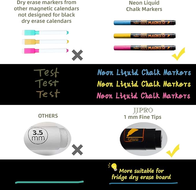 Magnetic Chalkboard Monthly Calendar - Reward Chore Chart Blackboard Combo Set with Neon Bright Liquid Chalk Markers - Bonus Grocery List and Notepad Blackboard for Refrigerator Included