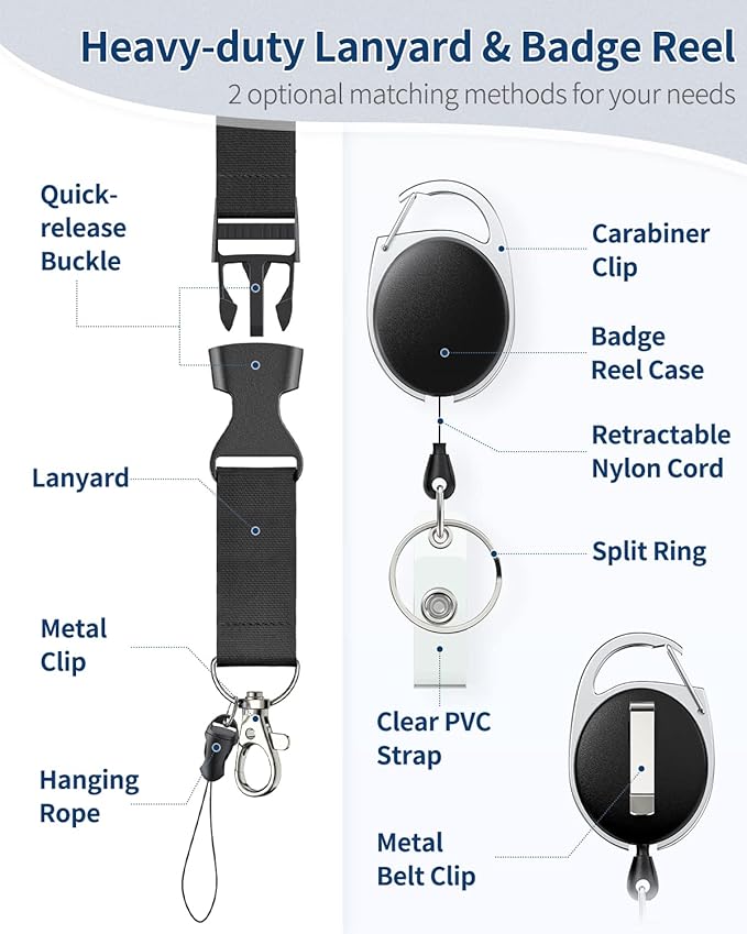 Uniclife Sliding Badge Holder Vertical Plastic Case with Retractable Badge Reel Carabiner and Detachable Lanyard Strap Hard Card Protector for ID Credit Proximity Key Card Driver’s License and Pass