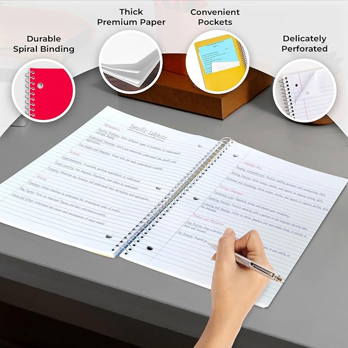 1440 Packs (Pallet) 5 Subject Notebooks, Spiral Notebook Bulk, Wide Ruled, Pallet of Notebooks, 150 Sheets (300 pages), 8 x 10-1/2",Bulk Spiral Notebooks for School & Office, 4-7 Days Transit