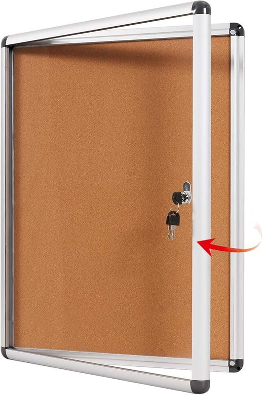 SWANCROWN Enclosed Bulletin Board,Lockable Cork Noticeboard for School Office,Wall Display Case with Lock 20"x14"(2xA4)