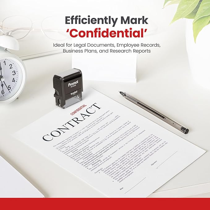 Promot Confidential Self Inking Rubber Stamp - Refillable Office Stamps - Business, Bookkeeping, Ordering, Accounting, Work, Notary Stamper - Red Ink