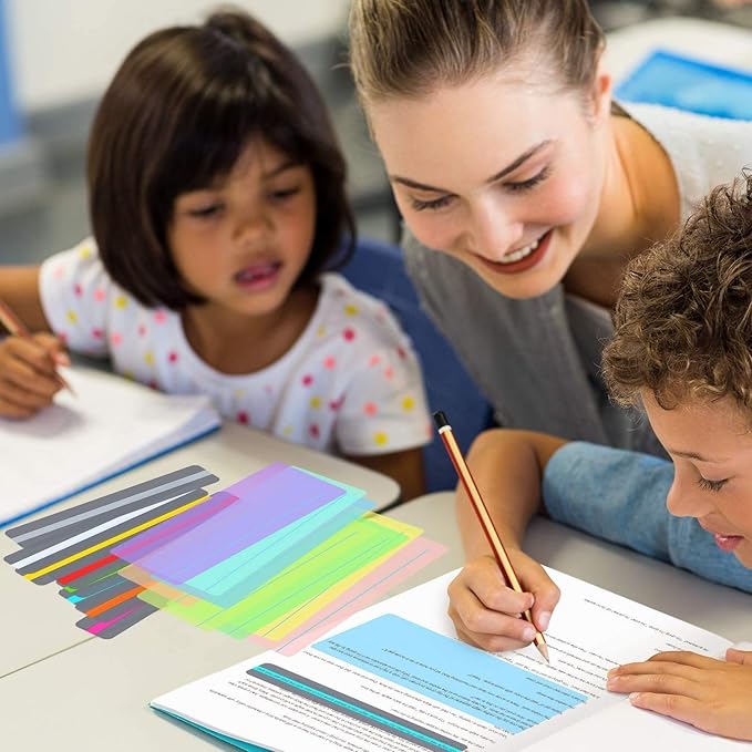 16Pcs Guided Reading Highlight Strips, Reading Ruler Reading Tracking Highlight Strips Colored Overlays Bookmark Assorted Colors Helps with Dyslexia(2 Sizes,8 Colors)