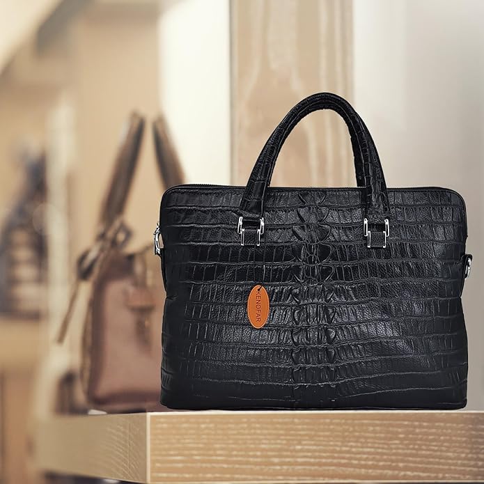 14.5 inches Laptop Bag, Genuine Leather Shoulder Bag for Men Business Briefcase, Travel Crossbody Bag