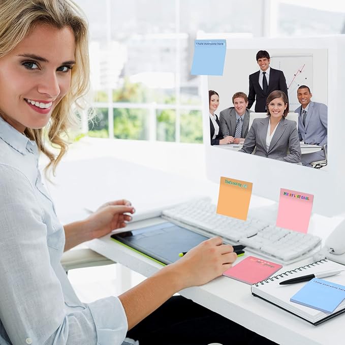 12 Pieces Snarky Office Sticky Notes Funny Note Pads Work Sucks Complaining Quotes Vibrant Negative Passive Office Notepads Adhesive Memo Pad for Colleague Supplies, 3 x 3 Inch(Cute Style)