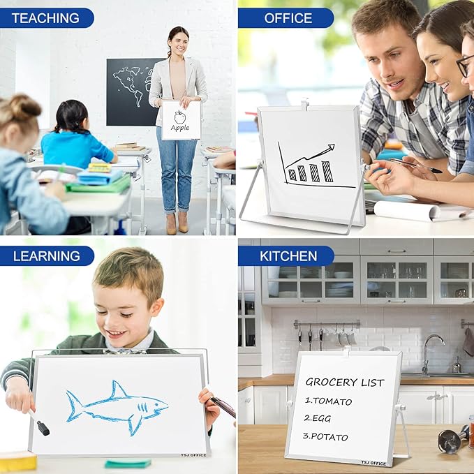 Small Magnetic Desktop White Board – 12 x 12 inches Mini Portable Dry Erase Whiteboard for Students Double Side to Do List Dry Erase Board with Stand for Office, School, Home