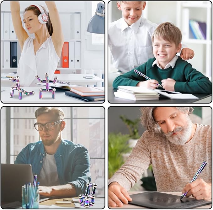 Magnetic Fidget Pen, Magnet Fidgi Pen, Jiki Crush Metric Pen Crinkle, Crushmetric Switch Strato Pens, Cool Stuff Multifunctional Deformable Magnet Writing Toy Pen, Best Gift for Friends (Rainbow)